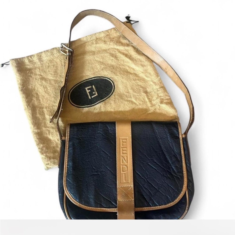 Vintage authentic Fendi blue and Tan baguette Bag circa 1980’s in good - Picture 2 of 10